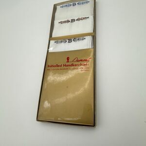 Vintage Dumont Men’s Handkerchief Set B Monogram 1950s NOS Cotton Embroidered Bo